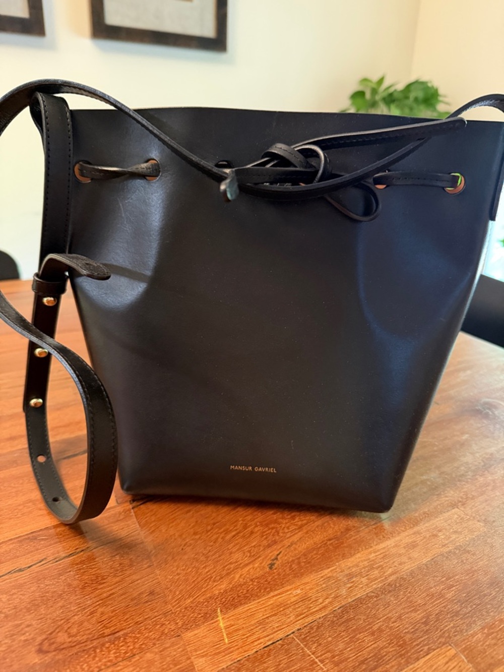 Mansur Gavriel Black Smooth Leather Bucket Bag